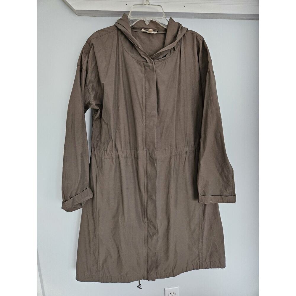 Eileen Fisher Hooded A-Line Jacket Org Cotton Nylon-Khaki Small